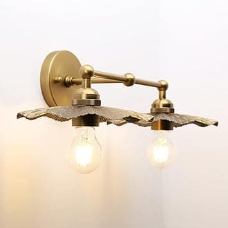 2-Lights Industrial Metal Wall Sconces, Antique Brass Flower Rippled Shade Wall Light Fixture for Bathroom Vanity, Bedroom, Dining Room, Living Room, Farmhouse, Stairs, Hallway