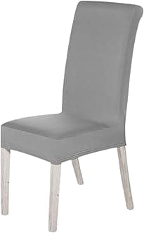 High-Back Chair Covers for Dining Room Chairs – Spandex Stretch, Universal Armless Chair Protective Slipcover, Removable & Washable for Kitchen, Wedding, Party, Banquet & Hotel, Silver, Pack of 1