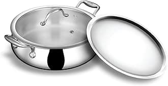 - Stahl Artisan Triply Stainless Steel 28 cm 5.5L Biryani Handi with Dual lid, Steel Lid for Dum & Glass Lid for Serving | Biryani Pot, Gas & Induction Compatible | Non-Toxic, Less Oil, Stick Resistant