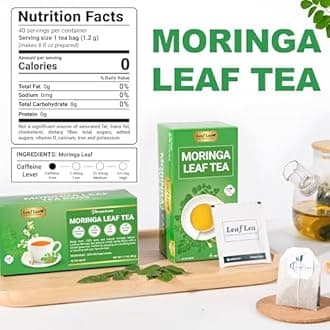 LeafLea Moringa Tea, 120 Fresh-Sealed Tea Bags, Premium Herbal Blend from 100% Natural Moringa Leaves, Supports Digestion & Immune Health, Caffeine-Free, Sugar-Free, Vegan, Non-GMO