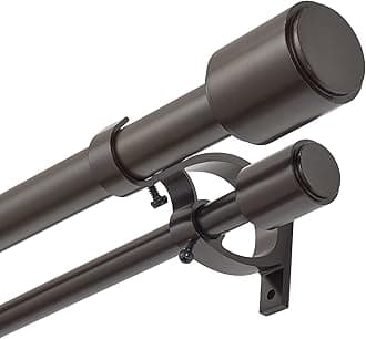 Kemmie 1" Window Treatment Curtain Rod with Cylindrical Cap Finials, Double Drapery Rod Adjustable Length 36-72", Bronze