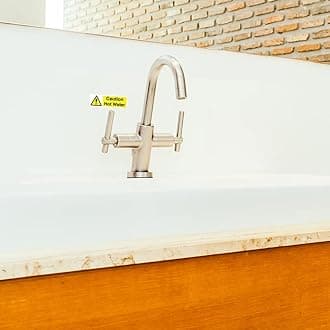 Pack of 2 Hot Water Sign Self Adhesive (150 x 50 mm) Waterproof Hot Water Stickers
