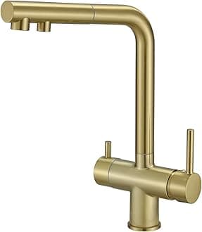 3 Way Kitchen Tap with Pull Out Hose Rotating Faucet 3 Way Water Filter Tap Kitchen Drinking Taps Sink Mixer Brushed Gold
