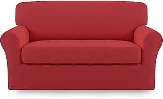 Easy-Going 2 Pieces Microfiber Stretch Sofa Slipcover – Spandex Soft Fitted Sofa Couch Cover, Washable Furniture Protector with Elastic Bottom Kids, Pet (Loveseat, Christmas Red)
