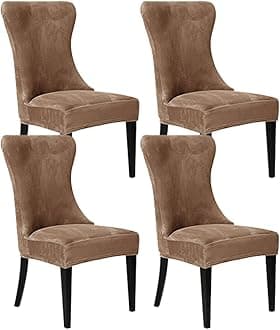 Set of 4 Light Brown Velvet Wingback Chair Cover Slipcover Strength Removable Washable Reusable Armless Protector Cover for Dining Room Banquet Home Decor (Light Brown, Set of 4)
