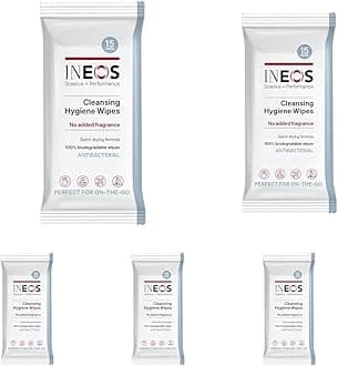 INEOS Cleansing Hygiene Wipes x15, Fragrance Free, Antibacterial, Biodegradable, Perfect For On-The-Go, Packaging May Vary, Packaging May Vary (Pack of 5)