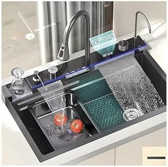 NextGen Prossimagen Sus 304 18X30 Integrated Multifunction Matt Finish Digital Sink With Waterfall, LED Lights, and Display Screen - All-In-One Kitchen Piano Sink