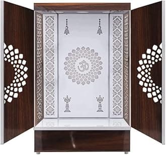 Wooden Temple Brown LED Light for Home and Office|Home Temple|Puja Mandir|Wall Hanging & Table Top Home Mandir Designer Mandir For Home /Mandir With Doors (48X30X16 IN)