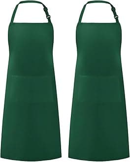 Syntus 2 Pack Adjustable Bib Apron Waterdrop Resistant with 2 Pockets Cooking Kitchen Aprons for BBQ Drawing, Women Men Chef, Dark Green