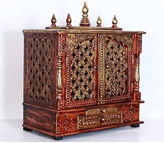 UNIVERSAL ART Mango Wooden Temple, Mandir,Pooja Ghar/Mandapam with Door & Drawer for Home and Office | Handcrafted Rajasthani Wall Mounted Engineered Ethnic Pooja Stand Mandir (Brown, 30×50×60 CM)