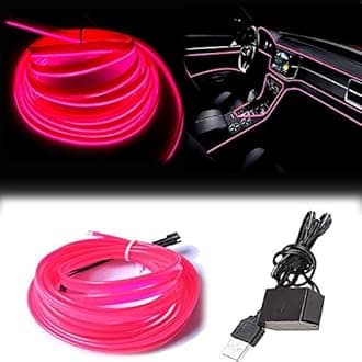 Maxlaxer El Wire Pink Interior Car LED Strip Lights, 10M Neon Wire USB 5V with Fuse Protection for Automotive Interior Decoration, with 6mm Sewing Edge
