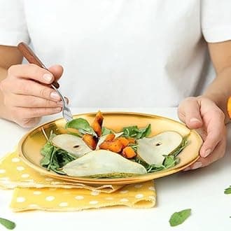 8-piece 6.5-inch appetizer plate with stand set Gold silver stainless steel round plates Suitable for cakes desserts, salads, dips, snacks, side dishes (Gold, 6.5inch)