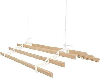 Clothes Airer Ceiling Pulley 6 Lath 0.9m Ivory Maid Traditional Mounted Clothing Dryer Victorian Clothes Horse Laundry Drying Rack Extendable Cast Iron Varnished Pine Kitchen Utility FREE Fixing Kit