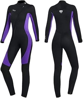 Wet Suits for Women Men Full Body 3MM Neoprene Wetsuit Diving Suit in Cold Water, Long Sleeves Front Zip Scuba Wetsuits One Piece Thermal Swimsuit for Surfing Snorkeling Swimming(L, 3MM Women Purple)