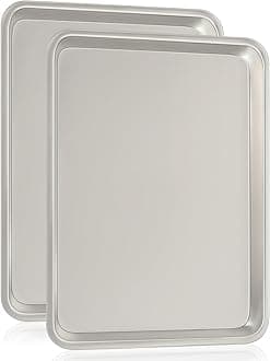 Commercial Quality Baking Sheet Pan Set, Natural Aluminum Cookie Sheet, Umite Chef Warp Resistant Nonstick Baker's Quarter Sheet Pan, Thick Cookie Tray Pans for Baking, Roasting(2 Pack,13i *9.5inch)