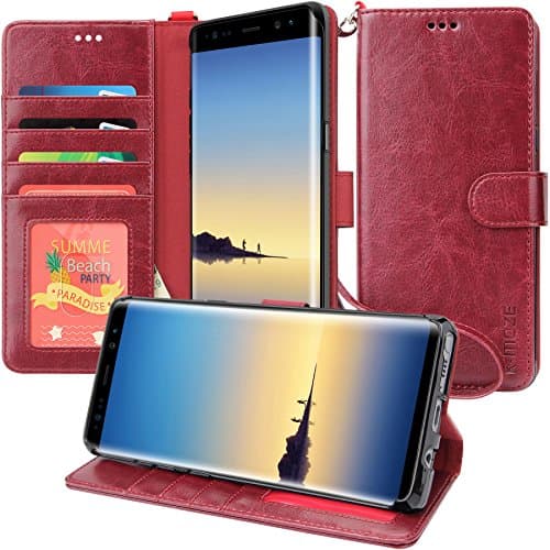 Galaxy Note 8 Case, K-Moze Galaxy Note 8 Wallet Case [4 Card Slots ] [Wrist Strap] [Stand Feature] PU Leather Flip Wallet Case Cover for Galaxy Note 8 - Wine Red