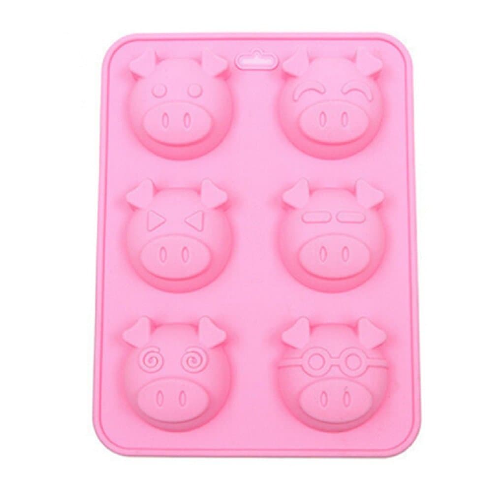 Silicone Bakeware 6 Different Pig Face Expression Shapes Cake Mold Cute Ice Cube Chocolate Cookie Fondant DIY Reusable BPA Free Cupcake Mould Baking Tray (Pig)