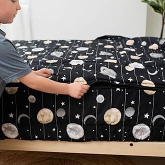 Beddy's Space Theme Durable Zipper Bedding for Kids, Bed in a Bag, Black Sheets and Universe Galaxy Comforter with Stars & Solar System, Includes Pillowcase and Sham, Easy to Make and Wash