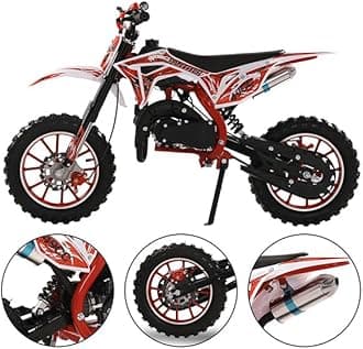 tinysiryGas Power Motocross,49cc 2-Stroke Mini Dirt Bike,Off-Road Mini Motorcycle Up to 40KM/H, Gas Power Pocket Motorbike,Kids Trail Mini Bike Gas Motorcycle for Boys Girls Gifts (Red)