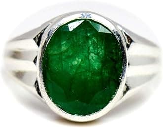 55CaratGenuine Emerald Silver Ring for Men 7 Carat Oval Shape Birthstone Size 5,6,7,8,9,10,11,12,13