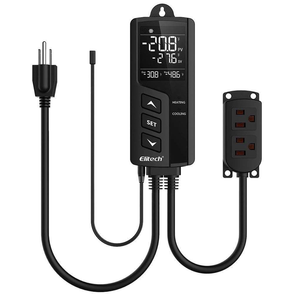 Elitech STC-1000 Pro: Digital Temperature Controller Thermostat US Socket, Two Pre-wired Heating and Cooling Outputs, Centigrade/Degree Centigrade LCD Display, Plug Sensor, 49° F-239°F 110V 100-250V
