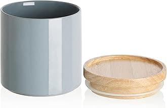 Kitchen Canisters Ceramic Food Storage Jar, Stackable Containers with Airtight Seal Wooden Lid for Serving Coffee Bean, Flour, Tea, Spice and More - 39 Fl Oz (Gray)