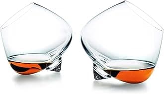 Spinning Whiskey Glasses Set of 2, Unique Rotatable Crystal Rock Whiskey Tasting Glass, Cool Whiskey Tumbler