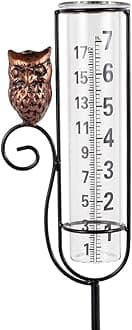 Venniy Owl Rain Gauges,Water Gauge for Rain with Metal Stake,7 Inch Freeze Proof Detachable Rain Gauge Outdoor Decorative for Measuring Precipitation