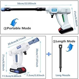 Cordless Power Washer 120W High Power Washer Machine with 2 Pack Battery, 21V Portable Pressure Washer with Adjustable Nozzle, Foam Pot & 16.5FT Hose Jet Washer for Car Fence Floor Cleaning Watering