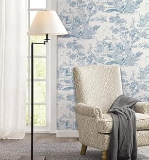 CiCiwind 16In×197In White and Blue Peel and Stick Wallpaper for Bedroom Removable Self-Adhesive Wall Paper Vintage Toile Contact Paper for Cabinets Shelf Drawer Country Wallpaper Walls Covering