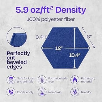 Ekkogo Acoustic Panels 12-Pack Soundproof Wall Panels 12''X10''X0.4'' Sound Panels High Density Sound Dampening Panels - [Admiral Blue Hexagon]