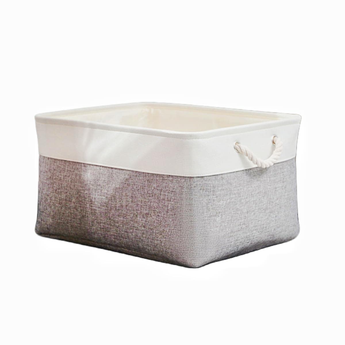 Multi-Purpose Storage Solution, Collapsible Wardrobe Basket Set, Convenient Handles, Durable Canvas Linen Baskets for Toys, Towels, Clothes, Office Products (Grey + White)