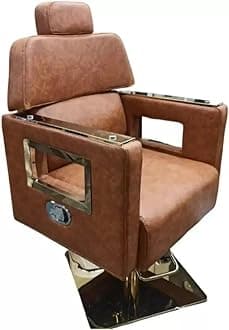 Beauty Parlor Salon Chair, Barber Chair, Makeover Chair with Push Back System & Powerful Hydraulic System Leather cushoin seat Back, 360 ° Swivel Adjustable Spa Beauty Equipment (Brown)