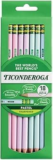 Ticonderoga Wooden Pencils, Pre-Sharpened, 2 HB Soft, Pastel Colors, 18 Count