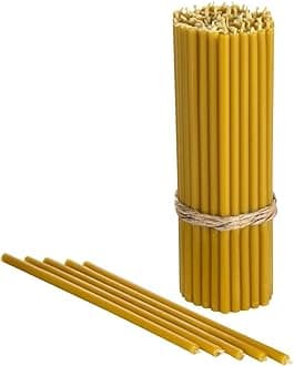 DanilovoPure Beeswax Candles - No-Drip, Smoke-Less, Tall, Thin Taper Candles – Decorative Candles for Church Prayer, Decor or Birthday Candles – Honey Scented Candles – 6.4”x0.22” (Yellow, 50pcs)