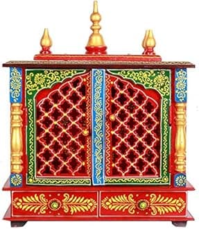Home and Bazaar Rajasthani Ethnic Handcrafted Wooden Temple/Mandir/Pooja Ghar/Mandapam (Multicolor12) (KI108)
