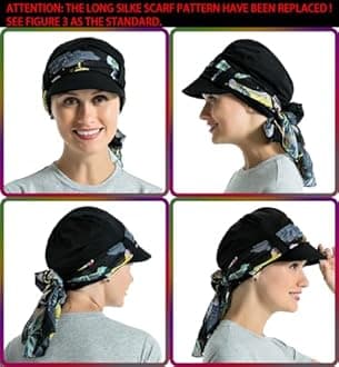 JarseHera Chemo Hats for Women Bamboo Cotton Lined Newsboy Caps with Scarf Double Loop Headwear for Cancer Hair Loss