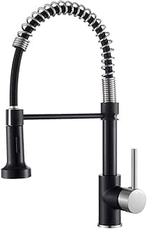 Low Lead Modern Single Handle Pull Down Sprayer Spring Kitchen Faucet, Brass Black&Brushed Nickel Kitchen Sink Faucets