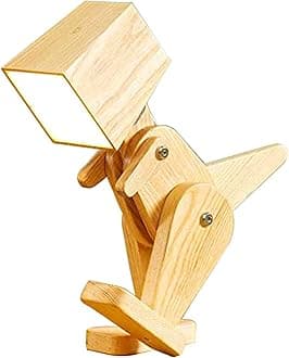 Artistic Gifts Wooden Dinosaur Table Lamp Kids Room, Bedroom Study, Office | Adjustable Dog Shape Portable Cute Animal Desk Lamp Unique Night Lamp Dimmable, Touch Control, Warm White Light. (Nature)
