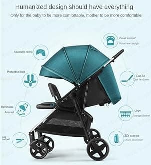 SkyBaby,Twin Baby double Stroller, Second Child Baby Sitting and Lying Stroller Push Non-detachable Strollers Side By Side lightweight,ezy fold strollers(BROWN)