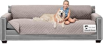 Sofa Shield Patented Couch Slip Cover, Large Cushion Protector, Reversible Stain and Dog Tear Resistant Slipcover, Quilted Microfiber 88” Seat, Washable Covers for Dogs Pets Kids, Light Taupe