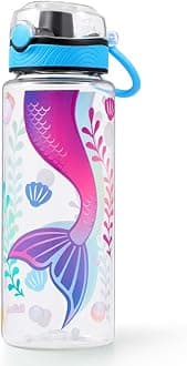 Home Tune Cute Water Bottle for School Kids Girls, BPA FREE Tritan & Leak Proof & Easy Clean & Carry Handle, 23oz/ 680ml - Mermaid