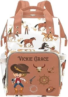 Boy Cowboy Hat Anchor Animal Personalized Diaper Bag Backpack Bookbag Name Daypack Large Mommy Bag for Boys Birthday Adult Girls