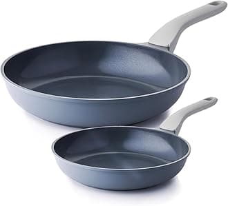 Nonstick Ceramic Frying Pan Skillet, 8+10 Inch Induction Compatible with Stay Cool Handle, Healthy PTFE PFAS & PFOA Free Omelet Pan, Dishwasher Safe (Blueberry Gray)