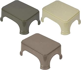 Kuber Industries Bathroom Stool - Plain Square Plastic Stool for Kitchen and Bathroom - Support Patla - P6 - Pack of 3 - Multi