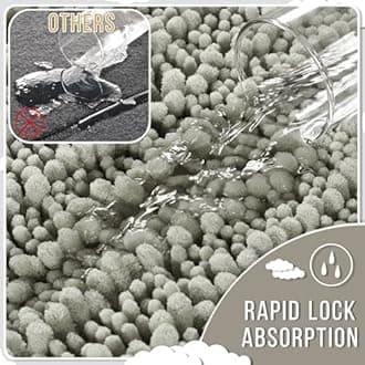 Yimobra Large Bathroom Rugs Non Slip Washable 36x24 Inch - Ultra Soft Absorbent Chenille Bath Mat, Quick Dry Shaggy Floor Carpet for Tub Shower, Sand Home Decor Accessories