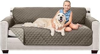 Sofa Shield Couch Slip Covers for Dogs, Reversible Furniture Protector with Strap, Stain and Tear Resistant Cushion Cover, 70 inch Seat, Machine Washable Slipcover Pets, Cats, Latte Linen