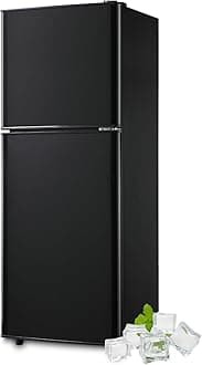 KRIB BLING Refrigerator with Freezer 4.8 Cu.Ft with 7 Level Adjustable Thermostat Control 2 Door Energy Saving Top-Freezer Compact Refrigerator Black