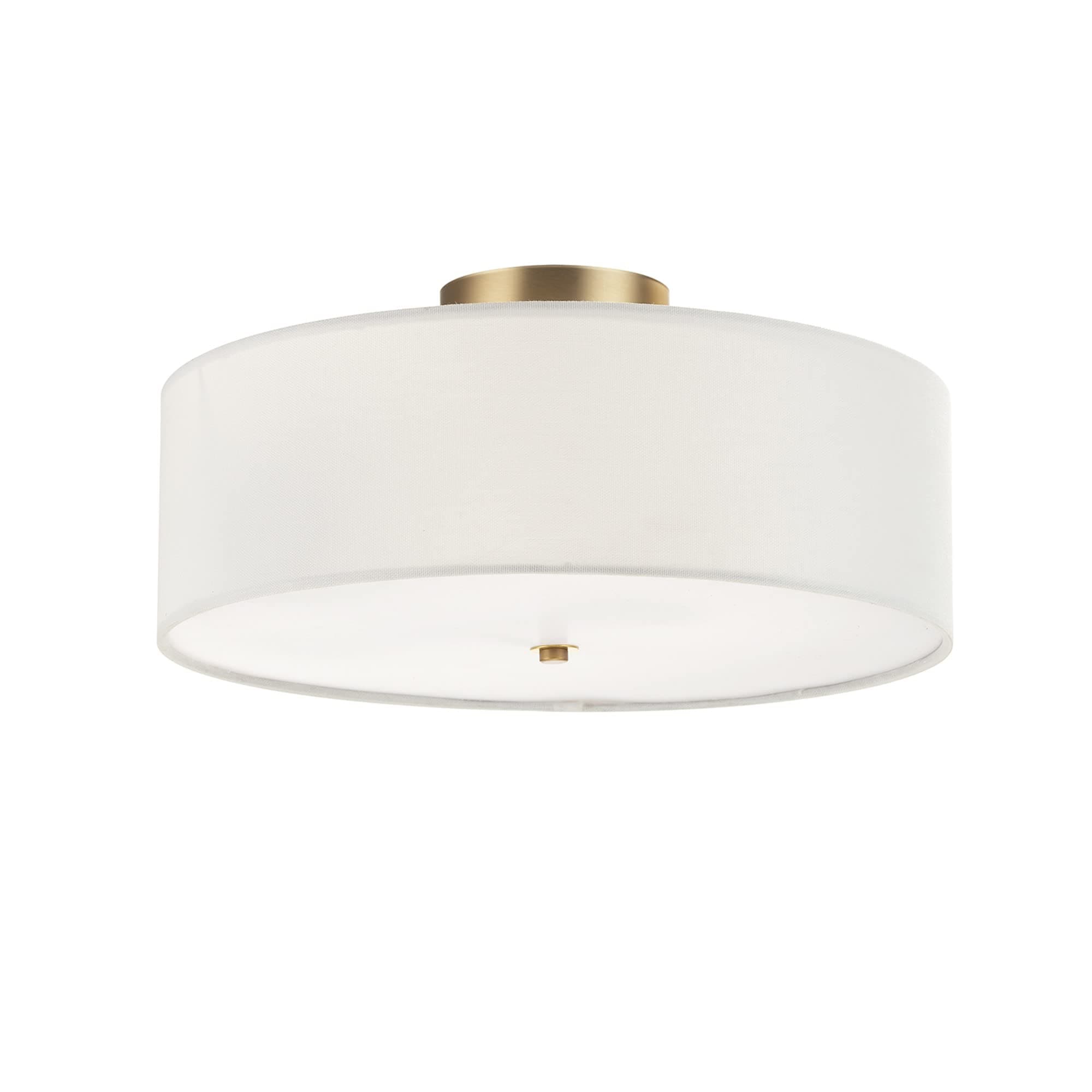 Globe Electric 60998 Kyle 2-Light Flush Mount Ceiling Light, Matte Brass, White Linen Shade