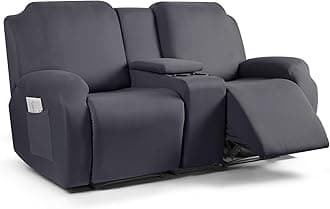 Reclining Loveseat with Middle Console Slipcover, 4 Piece Polyester Fabric Stretch Loveseat Reclining Sofa Covers (Dark Gray, 2 Seat Recliner Cover with Console)